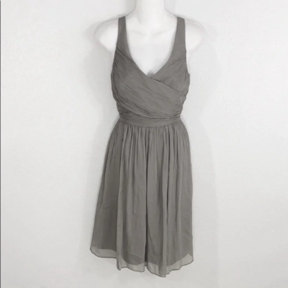 NWT J. Crew Heidi gray silk wrap bodice flare dress